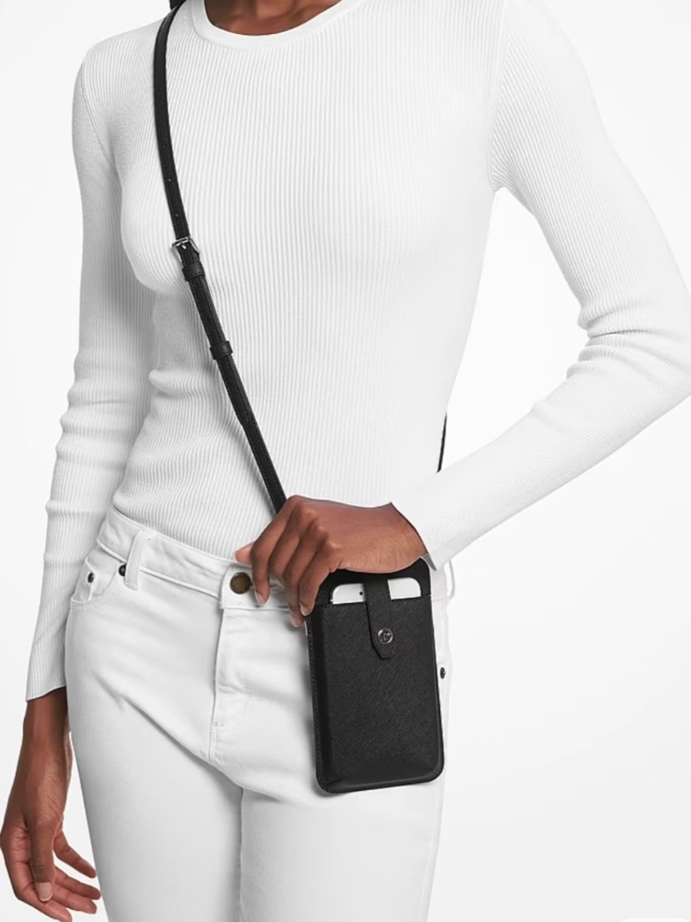 Michael Kors Black Saffiano Leather Crossbody Phone Case with Strap